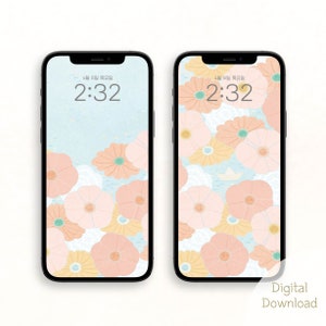 Flower illustration Phone Wallpapers, iPhone Background, Mobile Lock Screen, Screensaver Android, Digital Download, Pink Flower Wallpaper