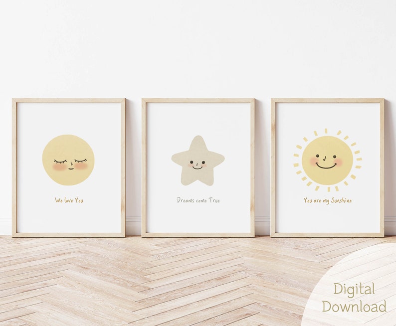 Sun Moon Star Nursery Wall Art Set / Nursery Set of 3 / Cute Etsy