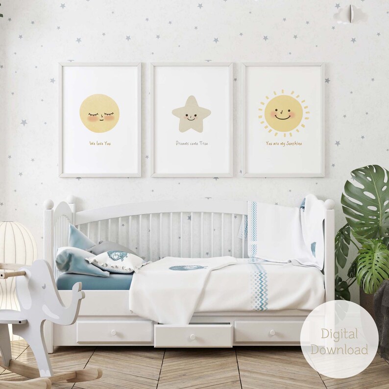 Sun Moon Star Nursery Wall Art Set / Nursery Set of 3 / Cute Etsy
