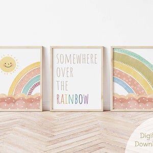 Somewhere Over The Rainbow Nursery Wall Art Set / Nursery Set of 3 / Printable Wall Art / Boho Baby Room Decor / DIGITAL DOWNLOAD