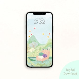 Cute illustration Phone Wallpaper, iPhone Background, Mobile Lock Screen, Screensaver Android, Digital Download, Pastel Color Wallpaper