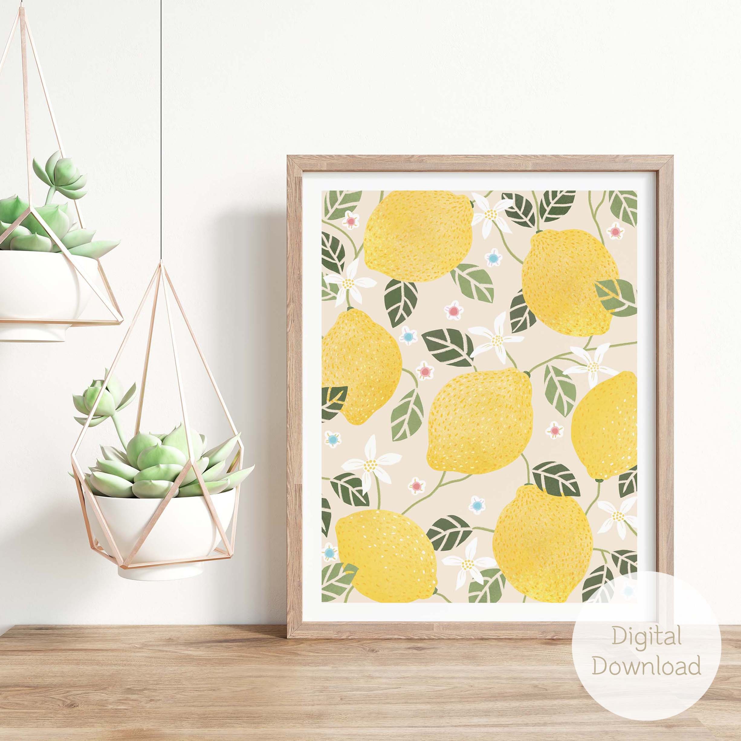 Lemon Printable Wall Art / Citrus Illustration Home Decor / Etsy