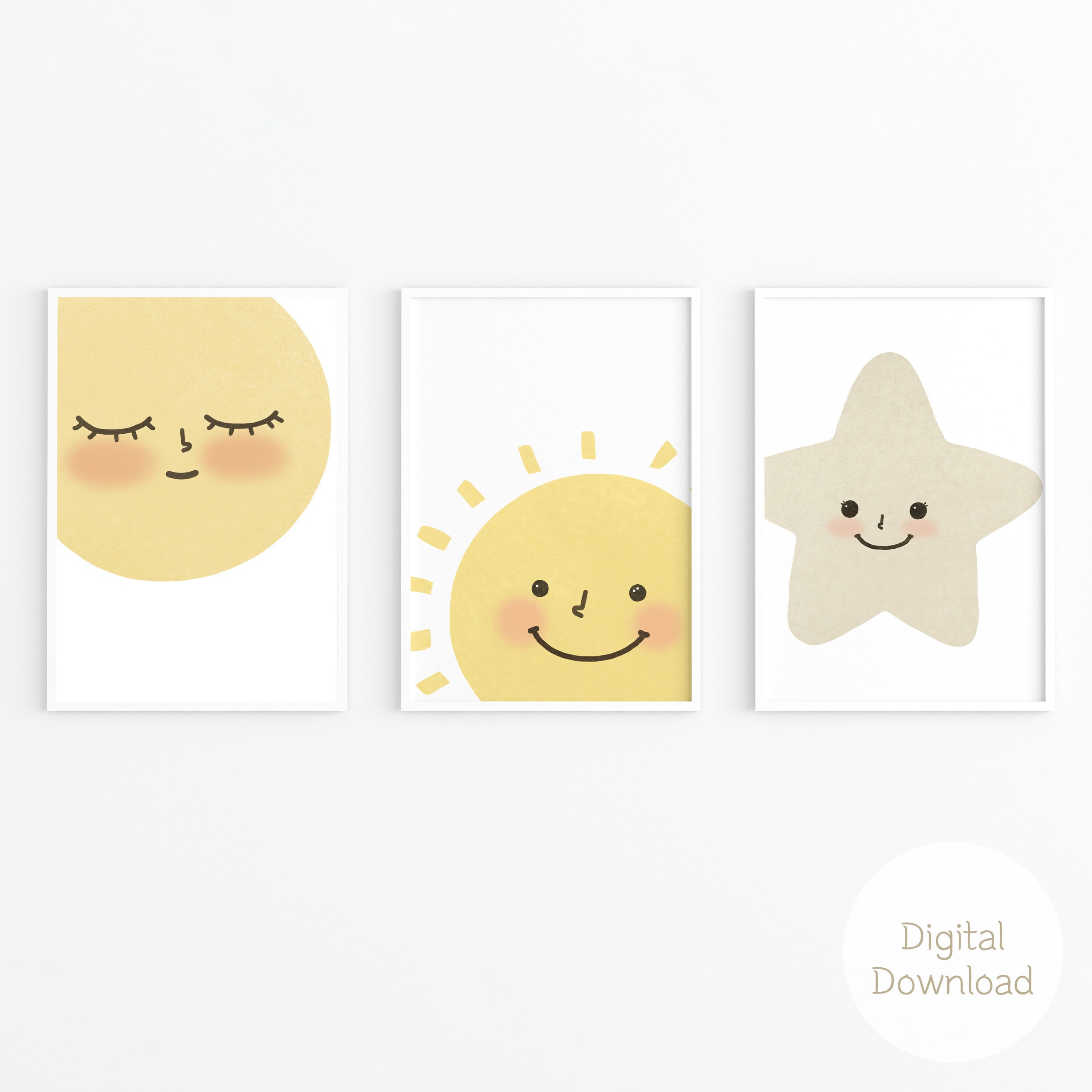 Sun, Moon, Star Nursery Wall Art Set / Nursery Set of 3 / Cute Baby ...