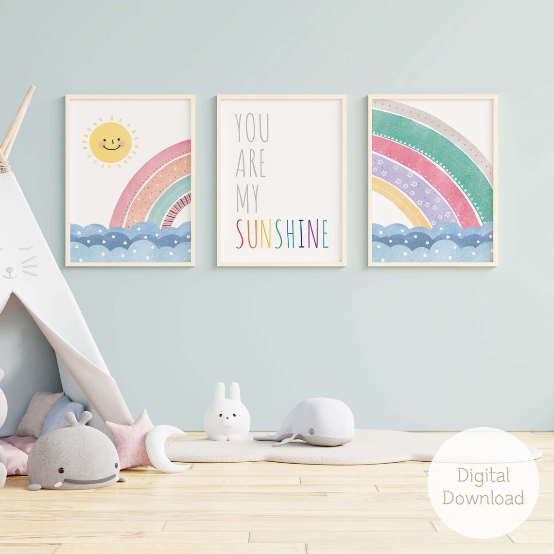 You Are My Sunshine Nursery Wall Art Set / Nursery Set of 3 / Etsy