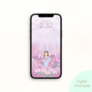 In the lavender flower field illustration Phone Wallpaper, Mobile Lock Screen, Cozy Android and iPhone Screensaver