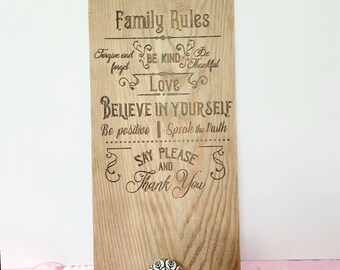 Family Rules Thick Wood Sign Coat Rack