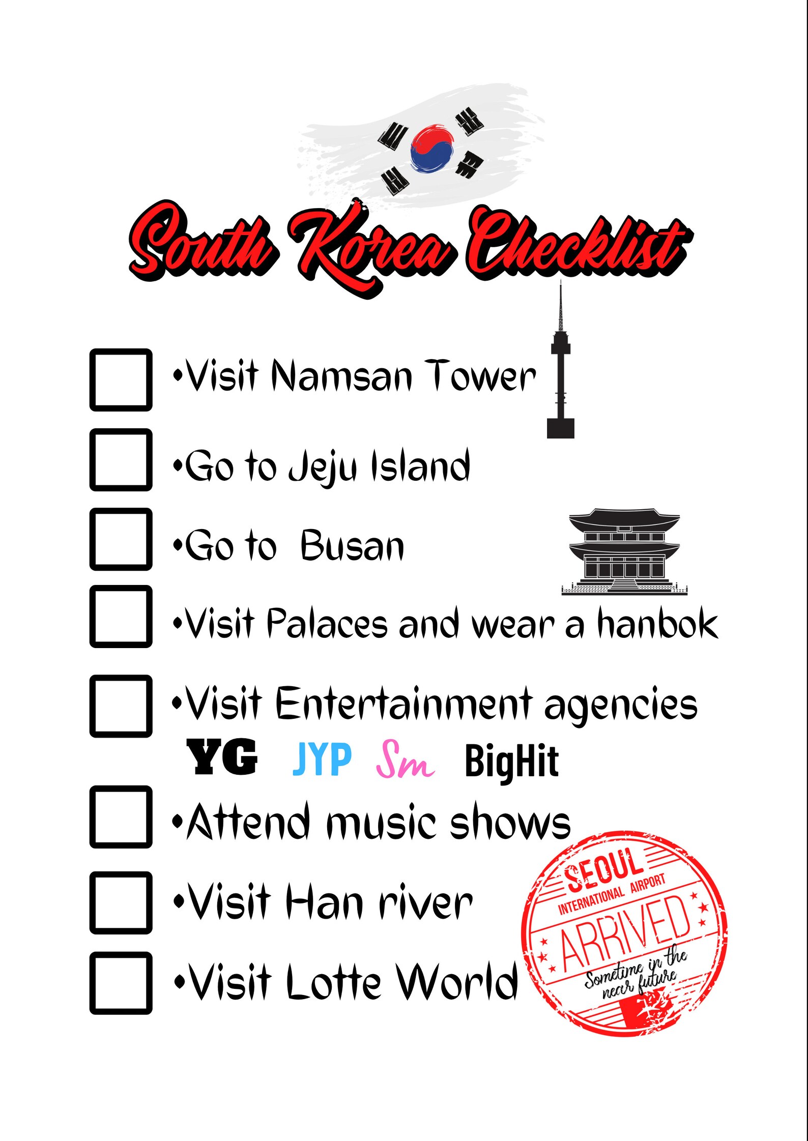 Visit South Korea Checklist/gift for Kpop Fan/kdrama Gift for Etsy Australia