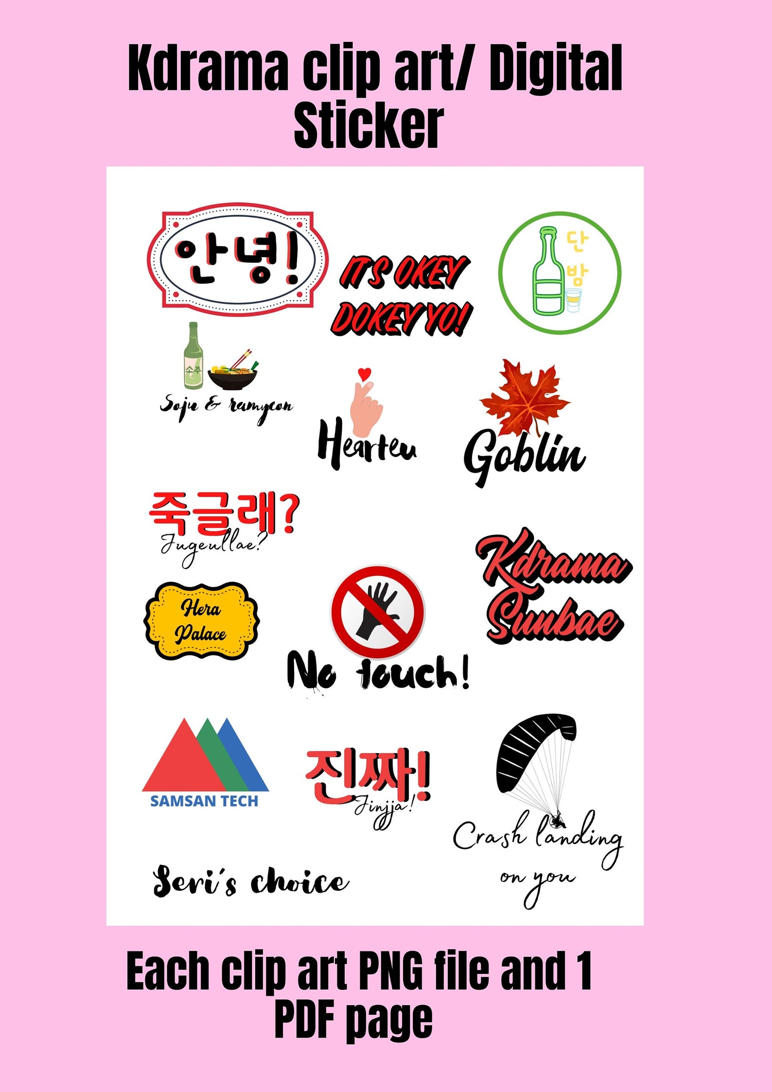 Korean Drama Clipart / Stickers Kdrama Digital Clipart Etsy