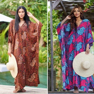 Batik Dress, Lounge, Oversize Kaftan, Caftan Dress, V Neckline, Holiday Dress, BouLaLa, Plus Size, S M L XL 1X 2X 3X, C254