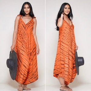 Romper Playsuit, One Only, Tie Dye, Oversized Jumpsuit, Bohemian, Wide Leg, One Size Fits All, Orange C632