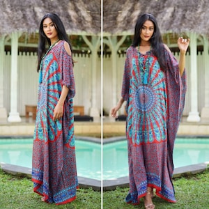 Sexy Beach Dress, Swim cover up, Kaftan Dress, Caftan Maxi Dress, Resort wear, Oversized, Batik Dress, One size fits All, Red Blue, B960