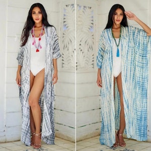 Hand Tie Dyed, Robe Kaftan Jacket, Cover-up Kimono, Summer Kimono, Vacation Kimono, One Size OS fits All, B978