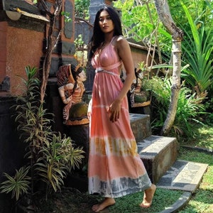 Deep Dye Jumpsuit, Boho Jumpsuit, 2 Möglichkeiten tragen, rückenfrei, Infinity Jumpsuit, Einheitsgröße, Pfirsich Multi, D087, BouLaLa