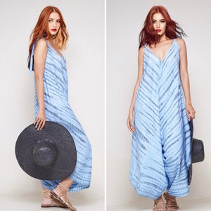 Oversized Jumpsuit, Beach Cover Up, Wide Leg, Romper Playsuit, One Only, Boho Hippie, One Size Fits All, Blue Gray C629