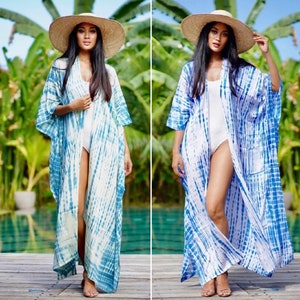 Robe Kaftan Jacket, Gift for her, Cover-up Kimono, Hand Tie Dyed, Summer Kimono, Vacation Kimono, One Size OS fits All, C202
