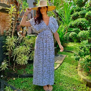 Summer Dress, Sundress, Maxi Dress, Elastic, Travel, Sexy Dress, S M L XL 1X, White Olive Print, BL119, BouLaLa