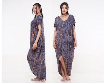 Caftan Dress, Tie Dye Dress, Kaftan Maxi Dress, In Stock 1 Only, Asym Dress, V NeckLine, Resort Wear, OSFA, Gray Brown Dress, C588