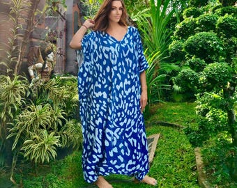 Bohemian Caftan, Kaftan Dress, Oversize Caftan, V NeckLine, Maxi Dress, Vacation, OSFA, Royal Blue, BL152, BouLaLa