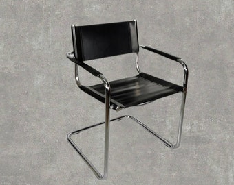 Model MG5 Centro Studi desk black leather chair by Mart Stam & Marcel Breuer, 1970s