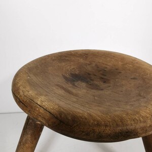 Antique Rustic Vintage Round Stool natural wood, 1900s image 2