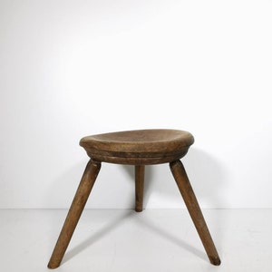 Antique Rustic Vintage Round Stool natural wood, 1900s image 4