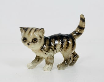 Vintage Midcentury M. Takai Porcelain Tabby Cat Signed Figurine
