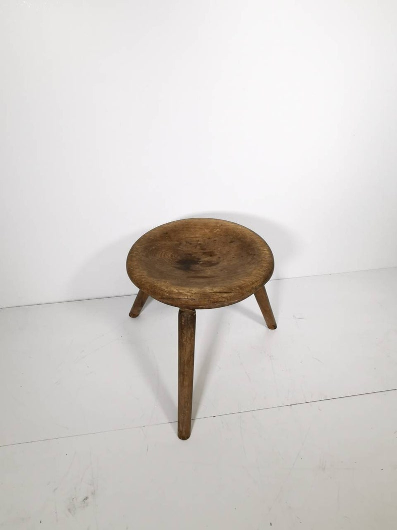 Antique Rustic Vintage Round Stool natural wood, 1900s image 6
