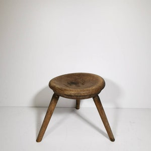 Antique Rustic Vintage Round Stool natural wood, 1900s image 3