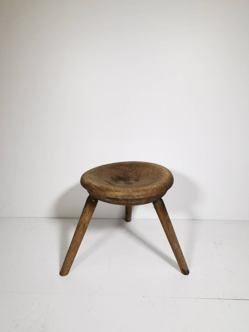 Antique Rustic Vintage Round Stool natural wood, 1900s image 3