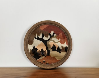 Vintage Needlepoint autumn nature Picture Small Embroidery Wall Hanging Art Wood Frame Wall Handmade