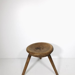 Antique Rustic Vintage Round Stool natural wood, 1900s image 1
