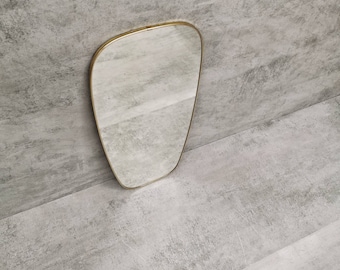 Mid Century asymmetric German brass Original kidney wall mirror from the 60s model