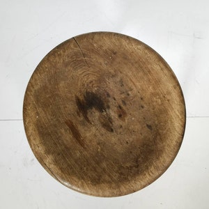 Antique Rustic Vintage Round Stool natural wood, 1900s image 5
