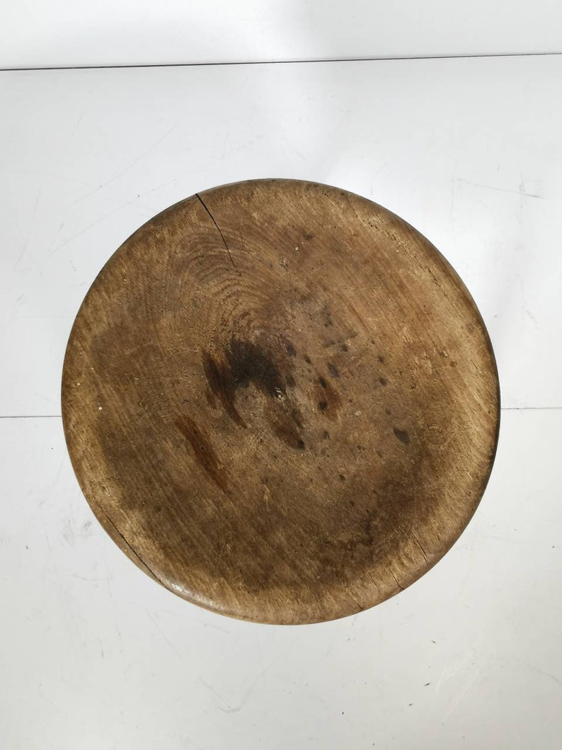Antique Rustic Vintage Round Stool natural wood, 1900s image 5