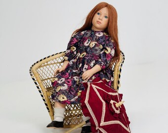 Vintage Sigikid Birgit Artist Doll by Sabine Esche – Limited Edition #476/1500 – Floral Dress – Collectible German Vinyl Doll