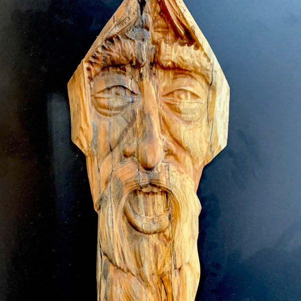 Wood spirit carving art tree spirit cottage decor birthday gift