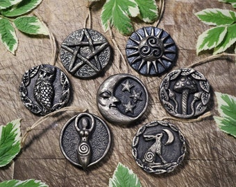 Pagan Hanging Decorations | Set of 7 in Aged Gold | Litha | Mabon | Samhain | Yule
