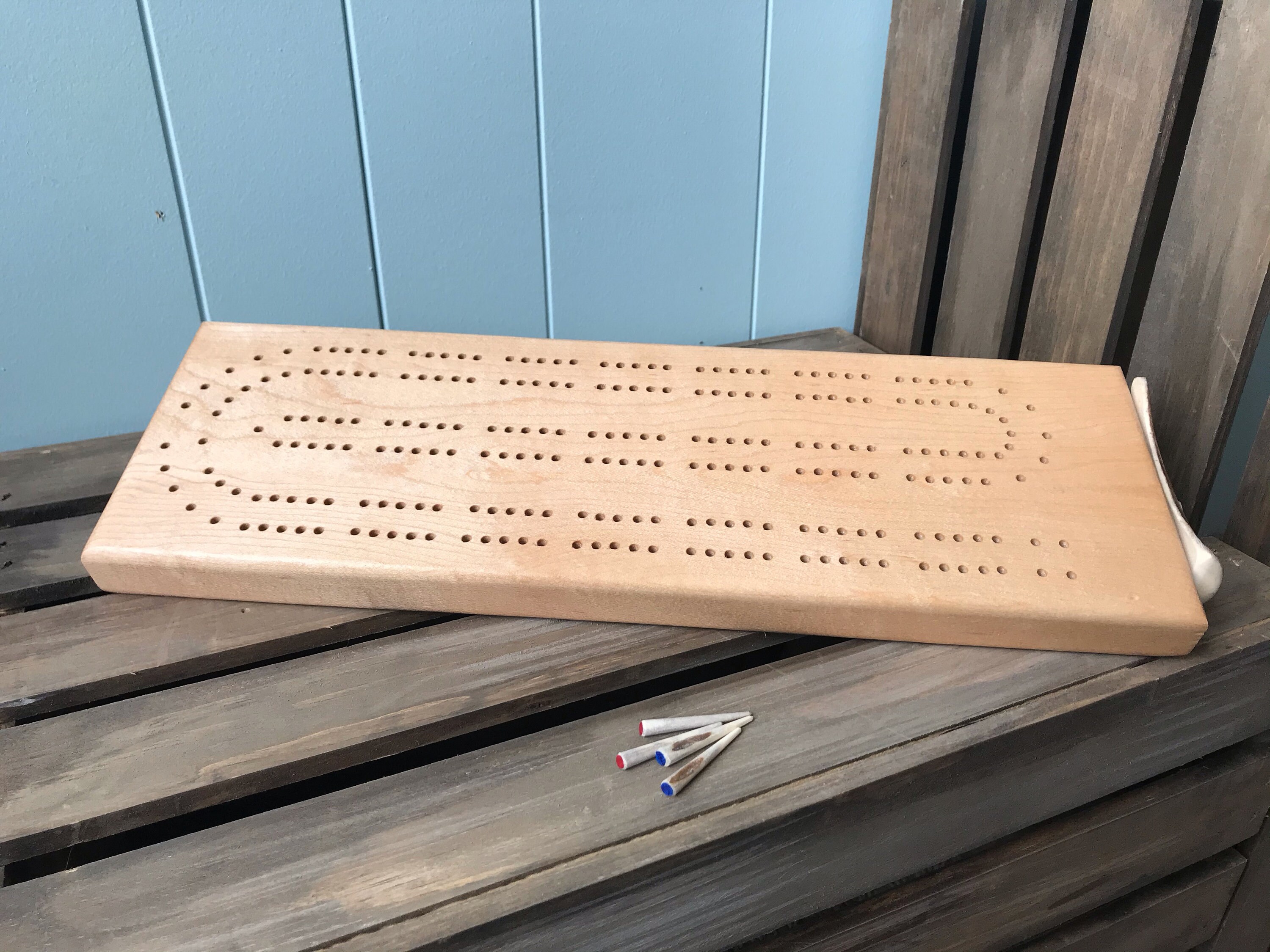 Basic Maple Cribbage Board with Unique Antler Storage & Pegs Etsy
