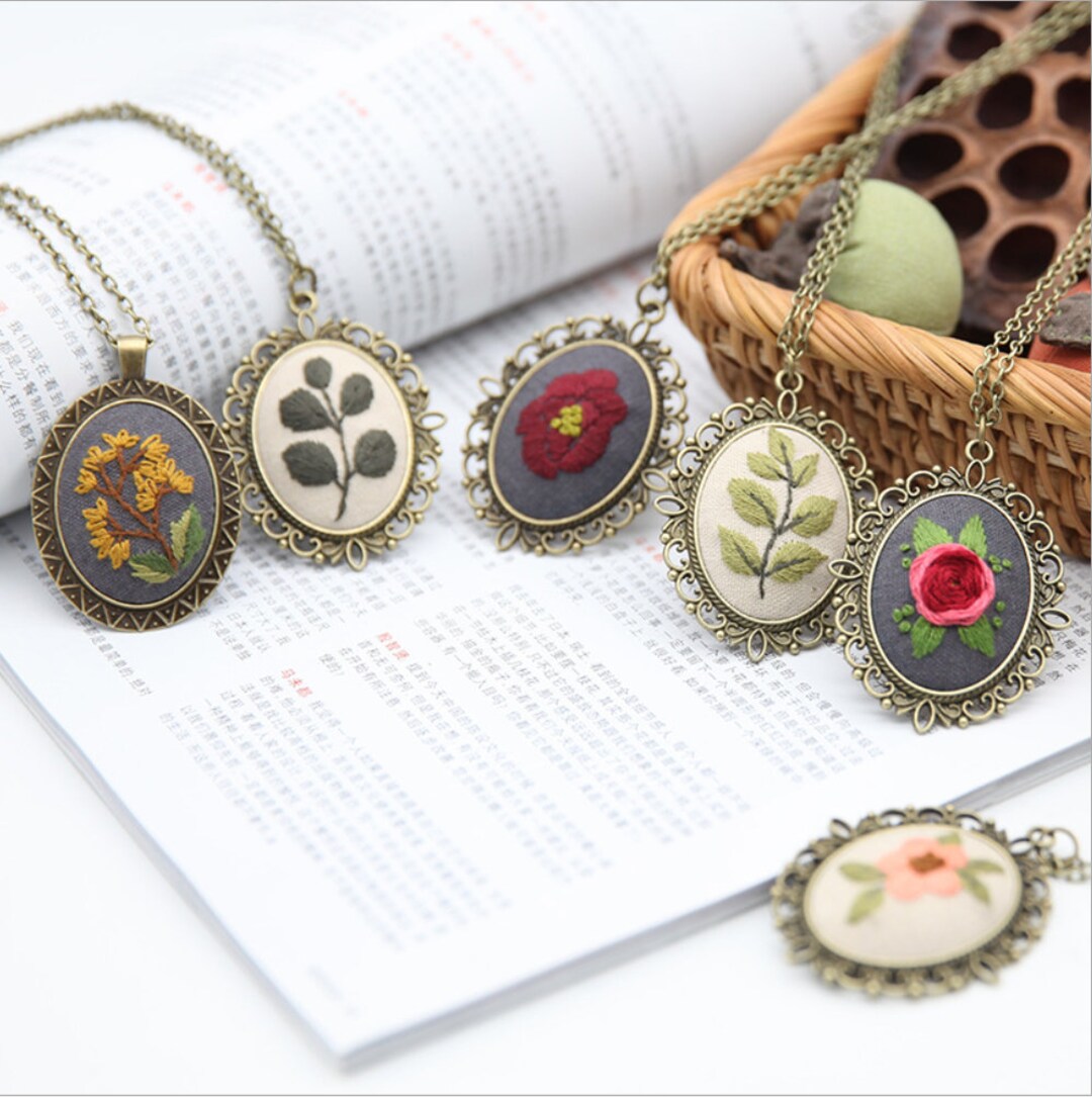 Embroidery Kit Handmade Mini Necklaceembroidered Jewelryethnic Flowers