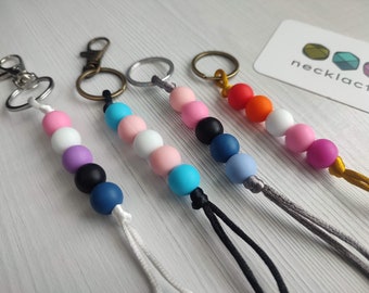 PrideKey Ring - Silikon Schlüsselanhänger - Sensory Schmuck - Stim Rucksack Accessoire - Zipper - Genderflüssigkeit - Trans - Ominisexual Flagge