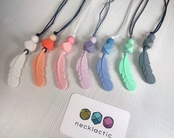 Pastel Simple Feather - Silicone necklace - Fidget necklace - Fiddle necklace - Stim necklace - Sensory Jewellery