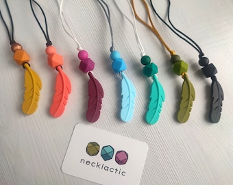 Bright Simple Feather - Silicone necklace - Fidget necklace - Fiddle necklace - Stim necklace - Sensory Jewellery