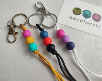 PrideKey Ring - Silicone Keychain - Sensory Jewellery - Stim backpack Accessory - Zipper - Pansexual - Polyamorous - Bisexual Flag