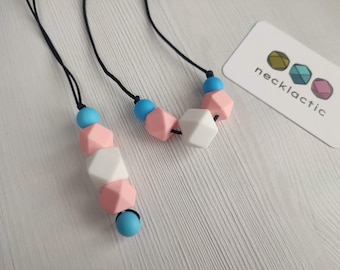 Trans Pride-Dulum - Silicone necklace - Fidget necklace - Fiddle necklace -Sensory jewellery - Stim necklace