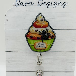 Halloween cupcake badge reel; Halloween; October; fall; acrylic badge reel; nurse badge; rn badge ; badge holder