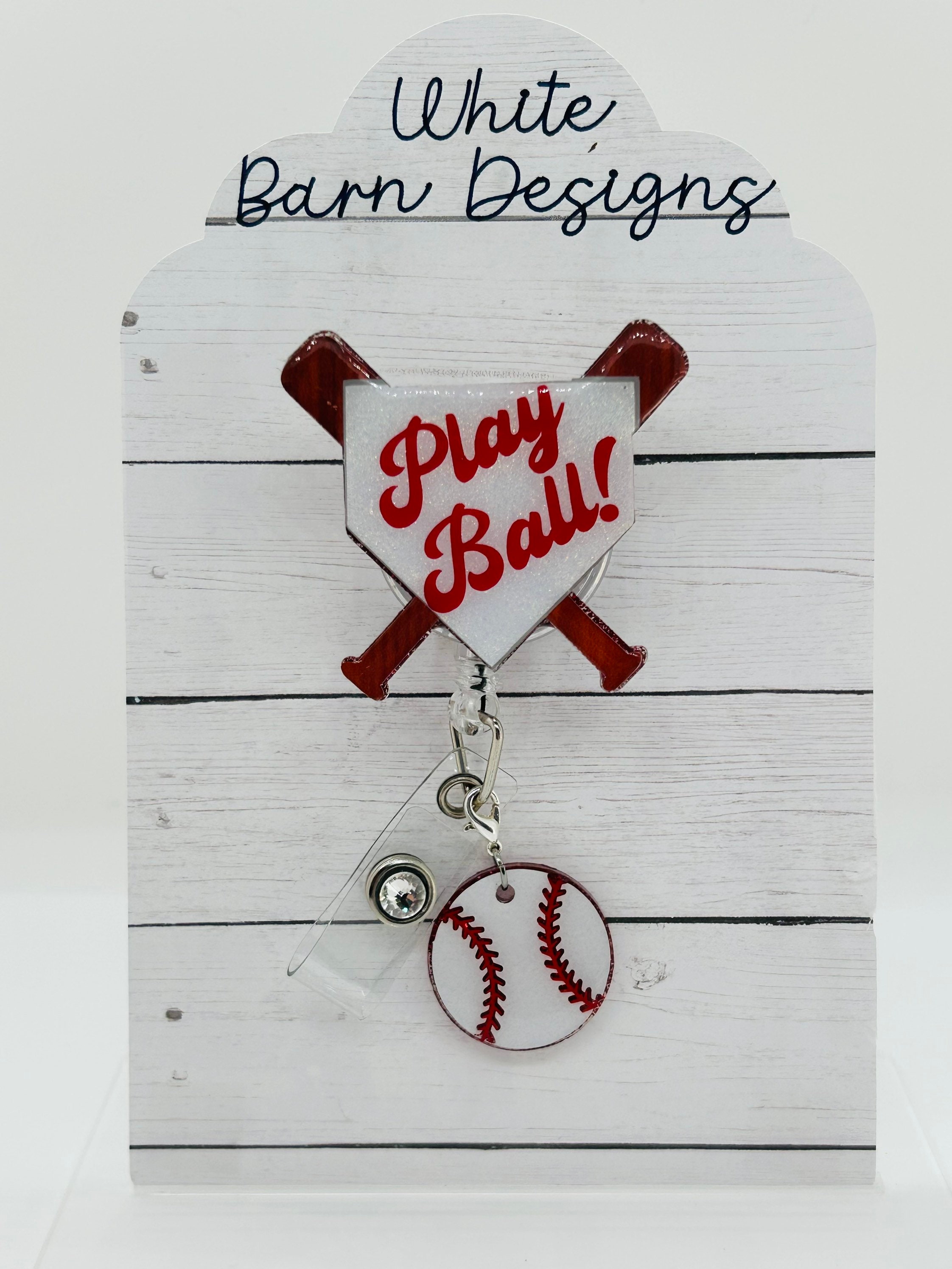 Play Ball Badge Reel Baseball Spring Acrylic Badge Reel Nurse