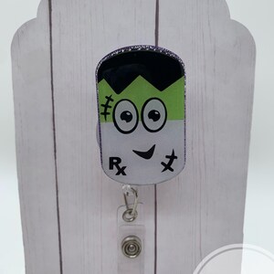 Frankenstein pill badge Reel; pharmacy badge reel; Halloween; Frankenstein; medicine; acrylic badge reel; badge holder; ID holder