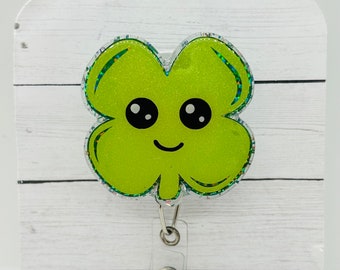 Clover badge reel; St. Patrick’s Day; St. Patty’s Day; March; Green; acrylic badge reel; nurse badge; rn badge ; badge holder