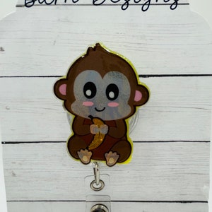 Monkey Badge Reel Banana Zoo Animals Acrylic Badge Reel Nurse