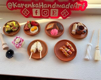 Comida mexicana em miniatura, Dia dos Mortos, mini oferendas, mini comida, oferenda do Dia dos Mortos. Pratos em miniatura para oferendas de comida do Dia dos Mortos.